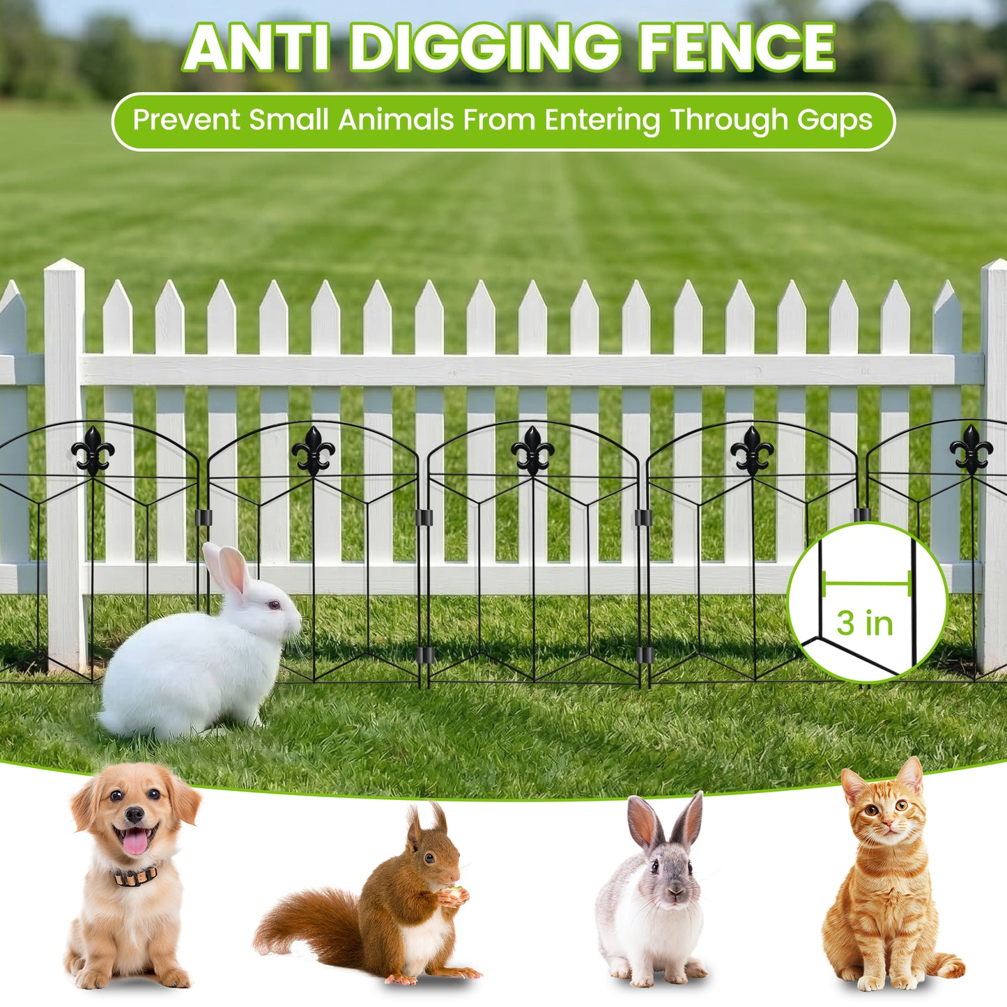 OHHANI Fence 10 Panels 26"x 24" Black Rustproof Metal Wire for Landscape Patio Yard Outdoor Decor