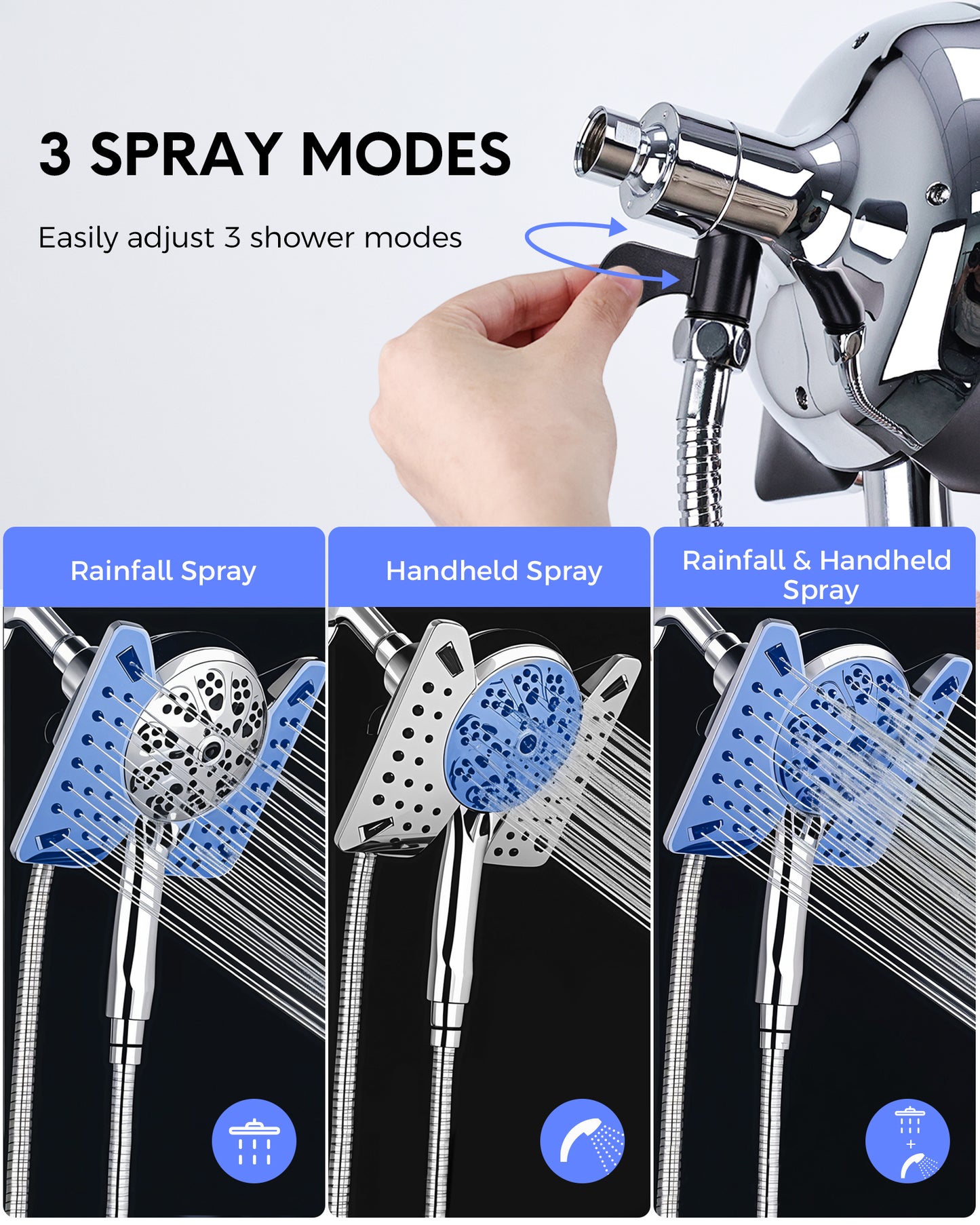 Hodvit 2 in 1 Shower Head with Handheld and Rain Shower Head, 10 Spray Patterns Handheld Shower Head with 60" Stainless Steel Hose,New