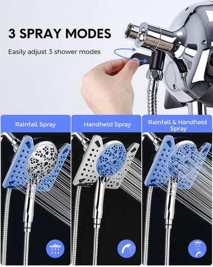 Hodvit 2 in 1 Shower Head with Handheld and Rain Shower Head, 10 Spray Patterns Handheld Shower Head with 60" Stainless Steel Hose,New