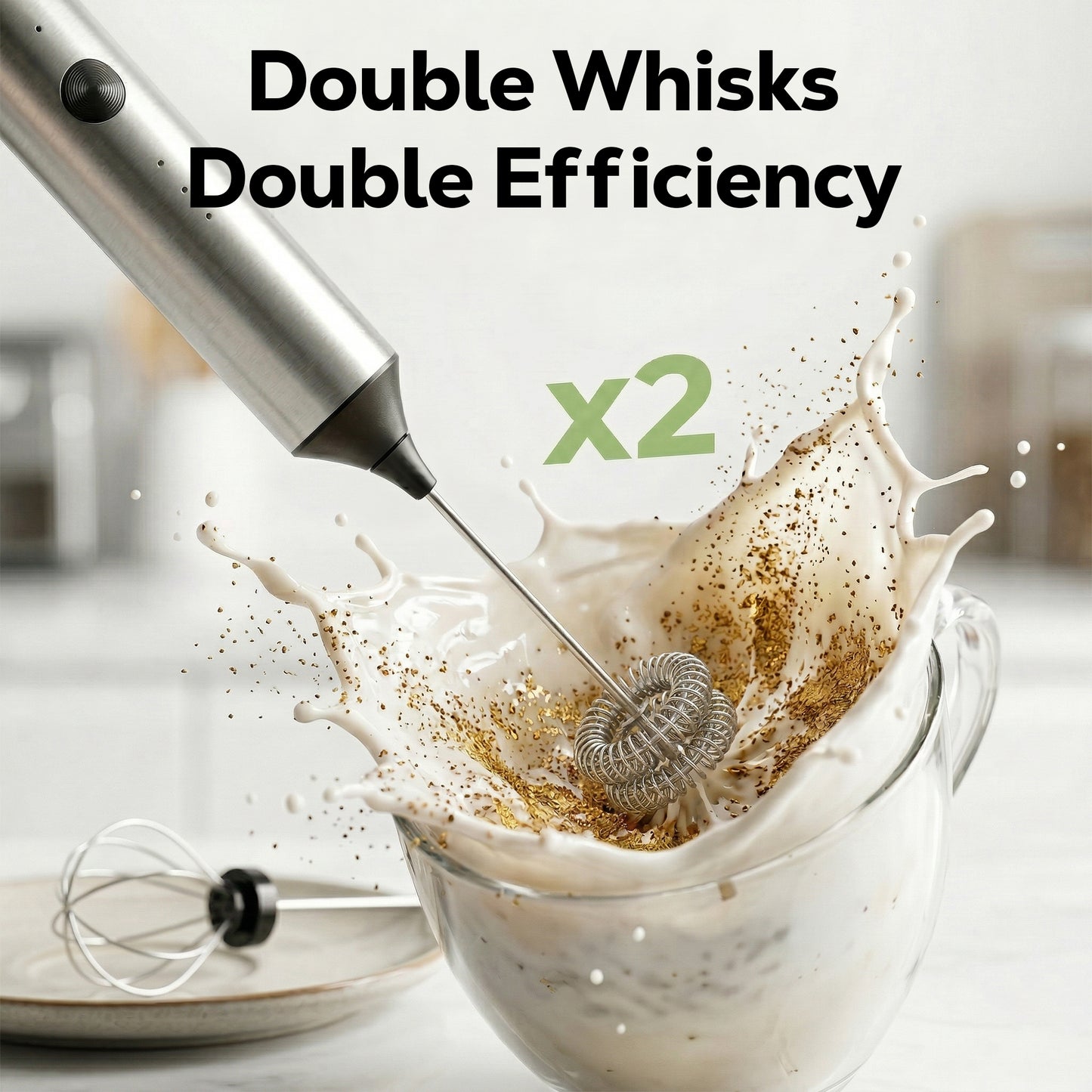 M Buder Milk Frother, Handheld Foam Maker and Electric Egg Whisk, 3 Speed Rechargeable Coffee Frother Wand with 2 Detachable Whisks, Silver