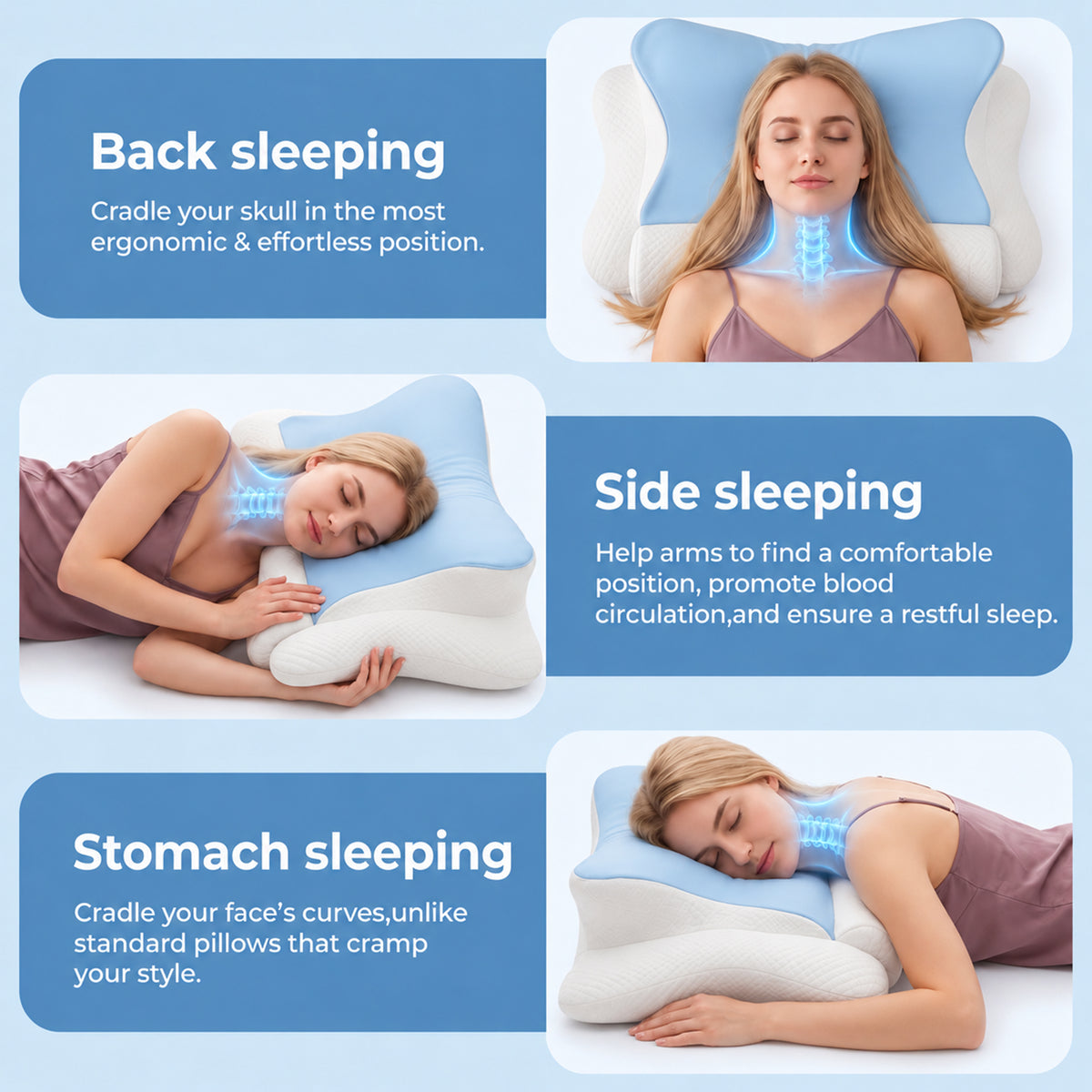 Alylo Contour Memory Foam Cervical Pillow for Neck Support, Ergonomic Bed Pillows for Side Back Stomach Sleepers, Gray