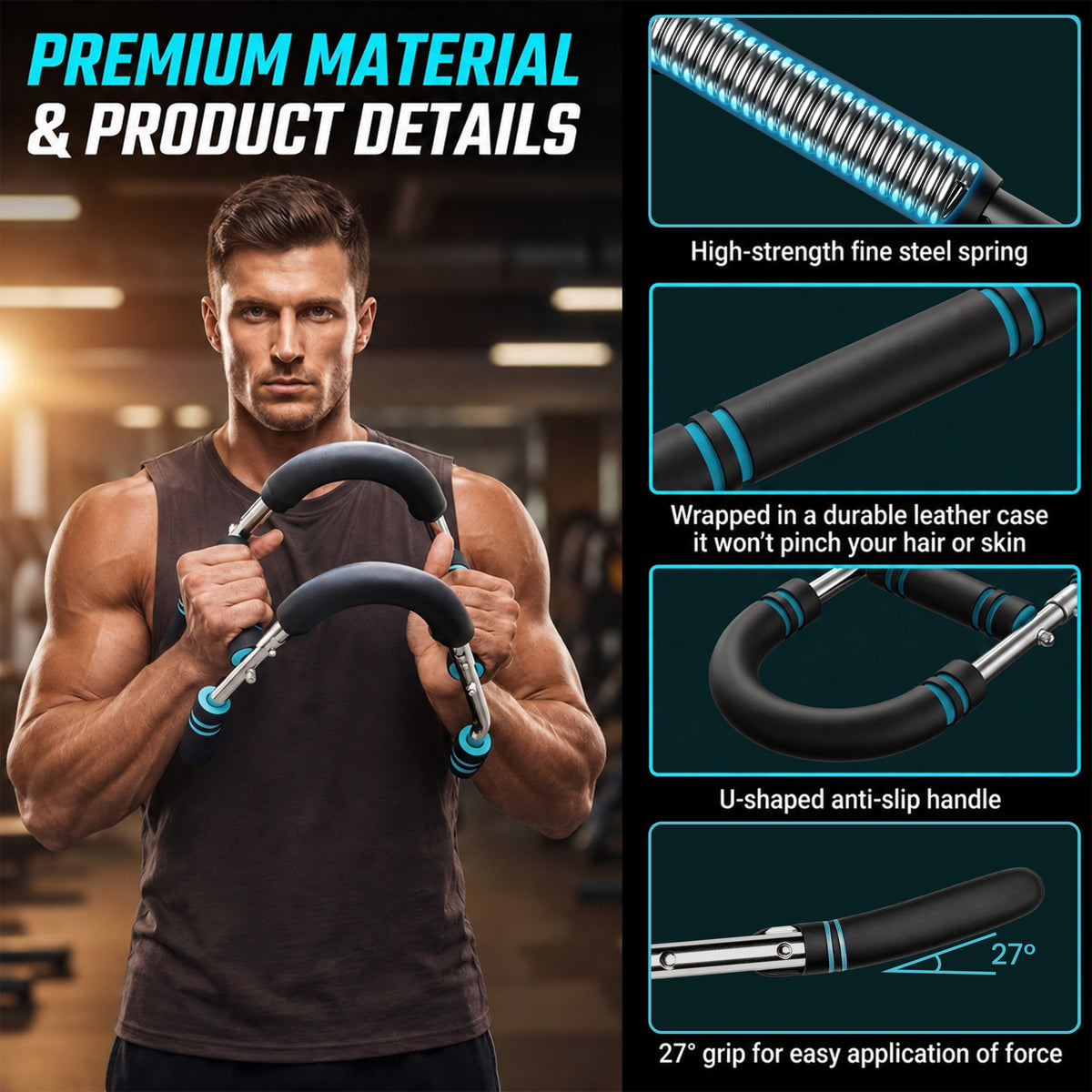 Feeray Twister Arm Trainer for Men, 66-110 LBS Adjustable Chest Workout Equipment, Home Fitness Spring Resistance, Black/Blue