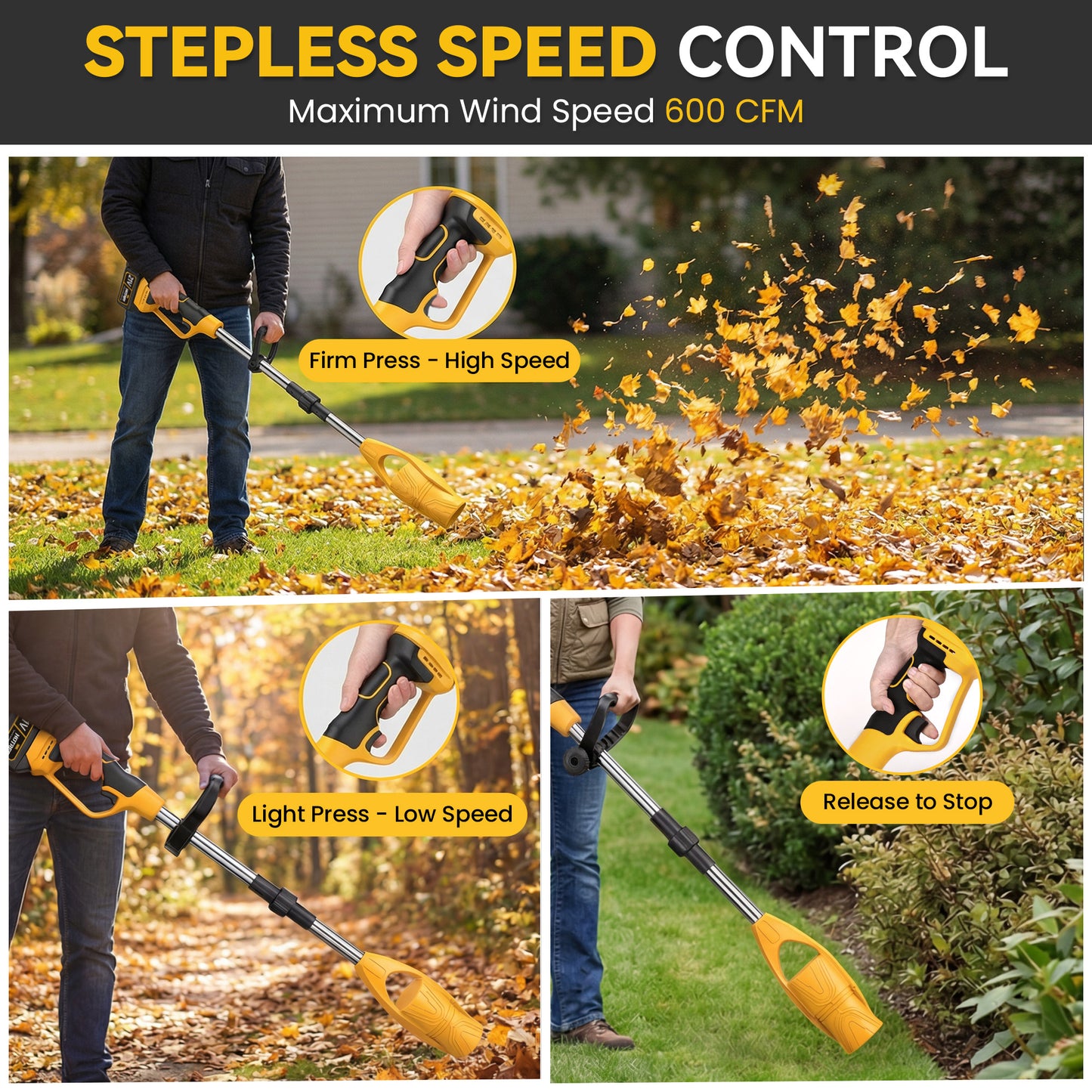 HOTREE Cordless Leaf Blower, 600CFM 150MPH with 2×21V Batteries Foldable Leaf Blower for Blowing Leaves, Patio Cleaning, Lawn Care and Dus