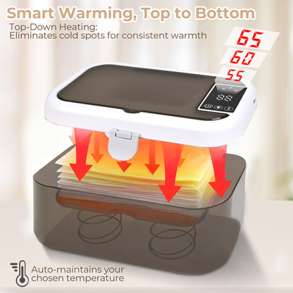 WEENEED Baby Wipe Warmer and Dispenser, USB Powered, 3 Temperature Settings 131°F–149°F, Built-in Night Light, Gray-White