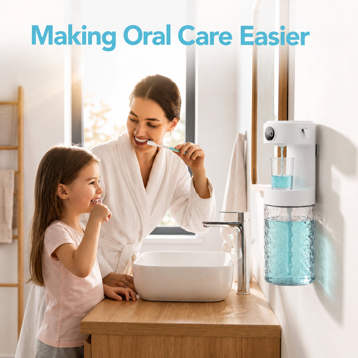XSAPT 20.3 Oz Automatic Mouthwash Dispenser, 4-Level Adjustable, with 2 Magnetic Cups, 1-Pack