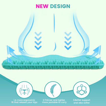 AOLIGO Gel Seat Cushion for Long Sitting, 17" x 15" Enlarged Thickened Pad, Soft & Breathable Office and Wheelchair Comfort, Cyan