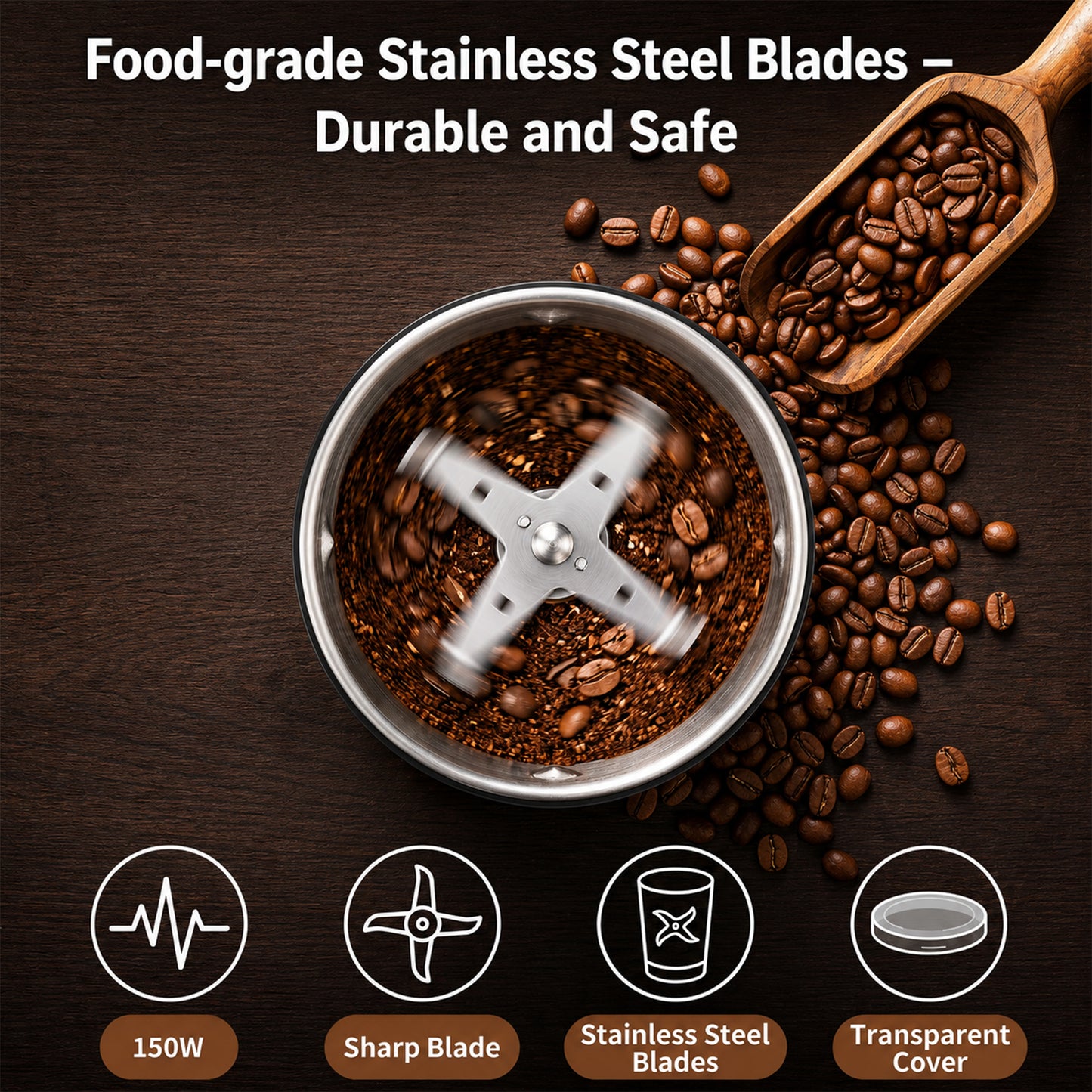M Buder Electric Coffee Grinder, Spice Grinder with Stainless Steel 2 Blades, Electric Grinder For Coffee, Spices, Herbs & Garlic