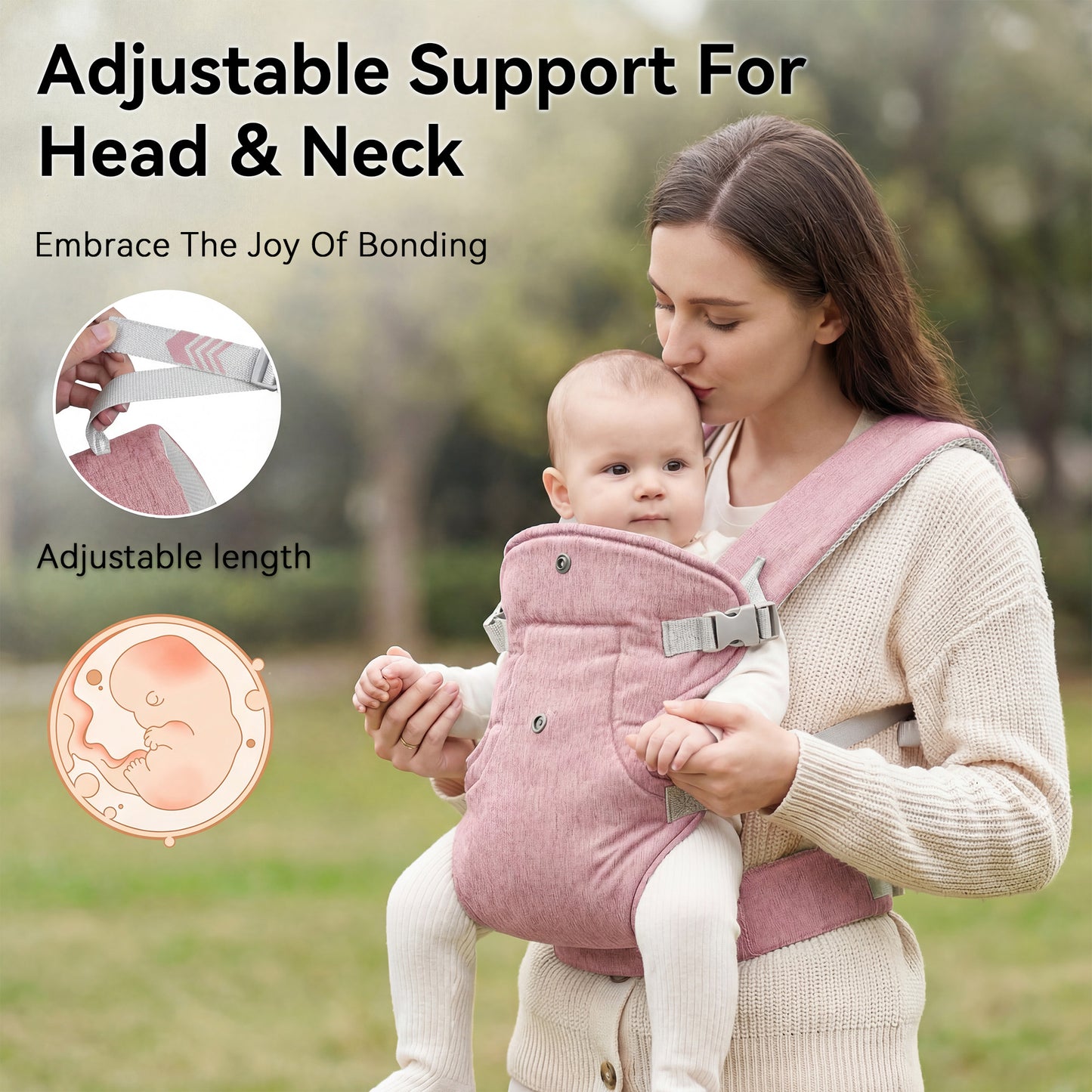 RUPOUN Baby Carrier, Convertible Soft & Cool Baby Carrier, 4-Position, Pink, for Child, Infant, Newborn