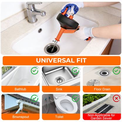HODVIT 25Ft Drain Snake, Plumbing Snake Drain Hair Clog Removal Tool, Suitable for Kitchens, Bathrooms and Sinks, Includes Protective Hose and Gloves