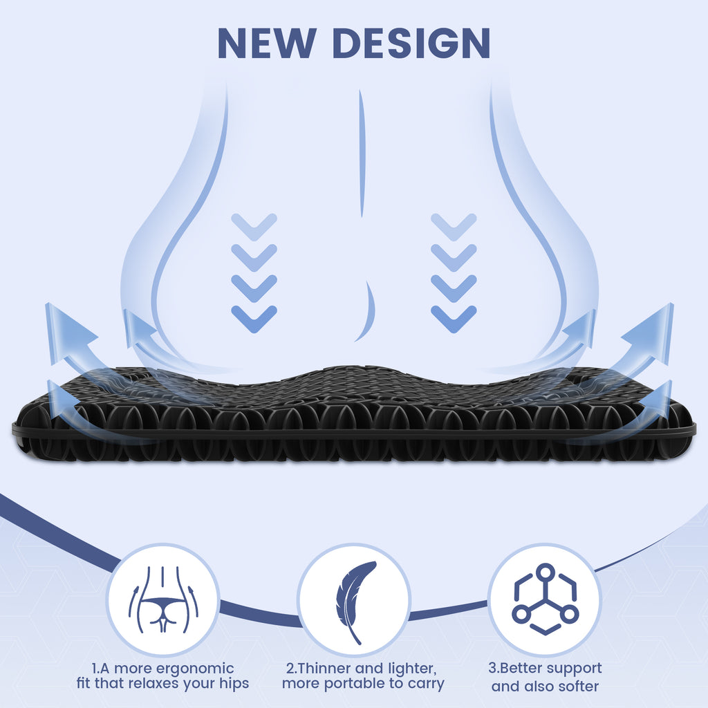 AOLIGO Gel Seat Cushion for Long Sitting, Office Chair, Car, Wheelchair, Black