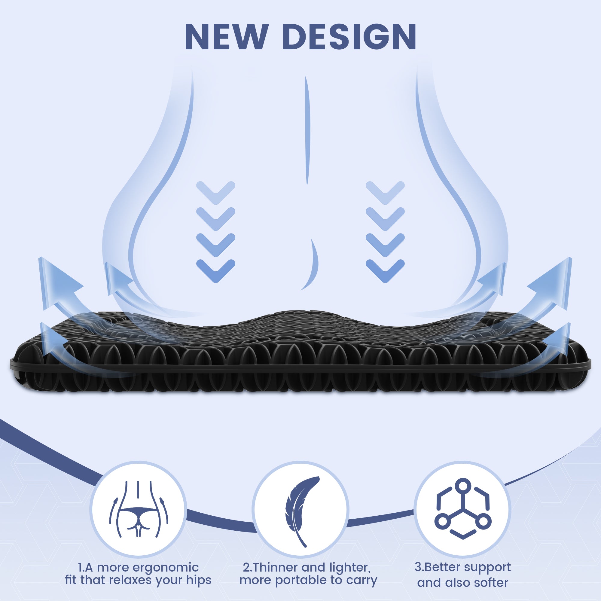 AOLIGO Gel Seat Cushion for Long Sitting, Office Chair, Car, Wheelchair, Black