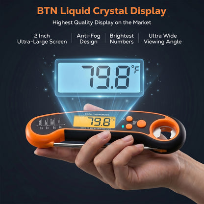 M Buder Digital Meat Thermometer, Waterproof Instant Read Food Thermometer for Cooking Grilling, Air Fryer, Professional Thermometer Gift for Men, Dad, Mom, Orange