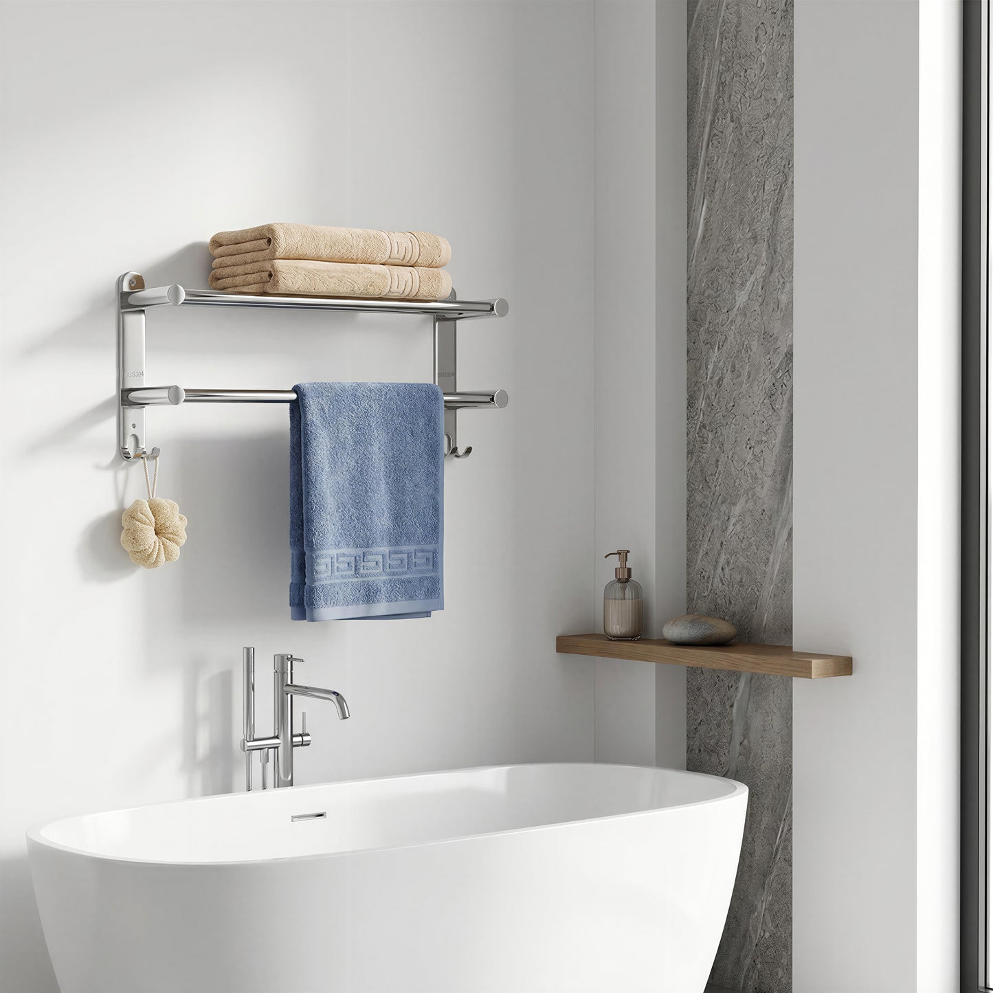 LZSDS Towel Racks for Bathroom Wall Mounted, 304 Stainless Steel Retractable Double Towel Bar 16-29 in with Hooks