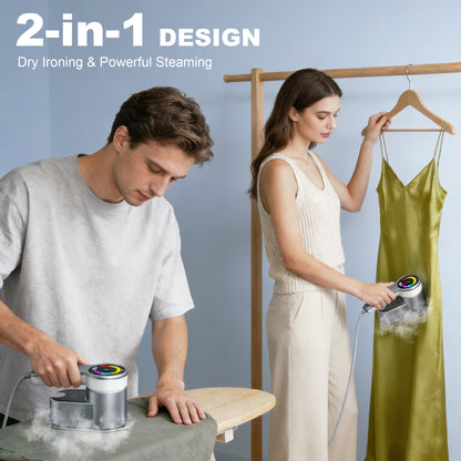 Riousery 2-in-1 Handheld Steamer & Iron, 1200W Fast Heat-Up, 6 Fabric Modes, 120ML Tank, 180° Swivel Handle, for Home, Travel & Dorm