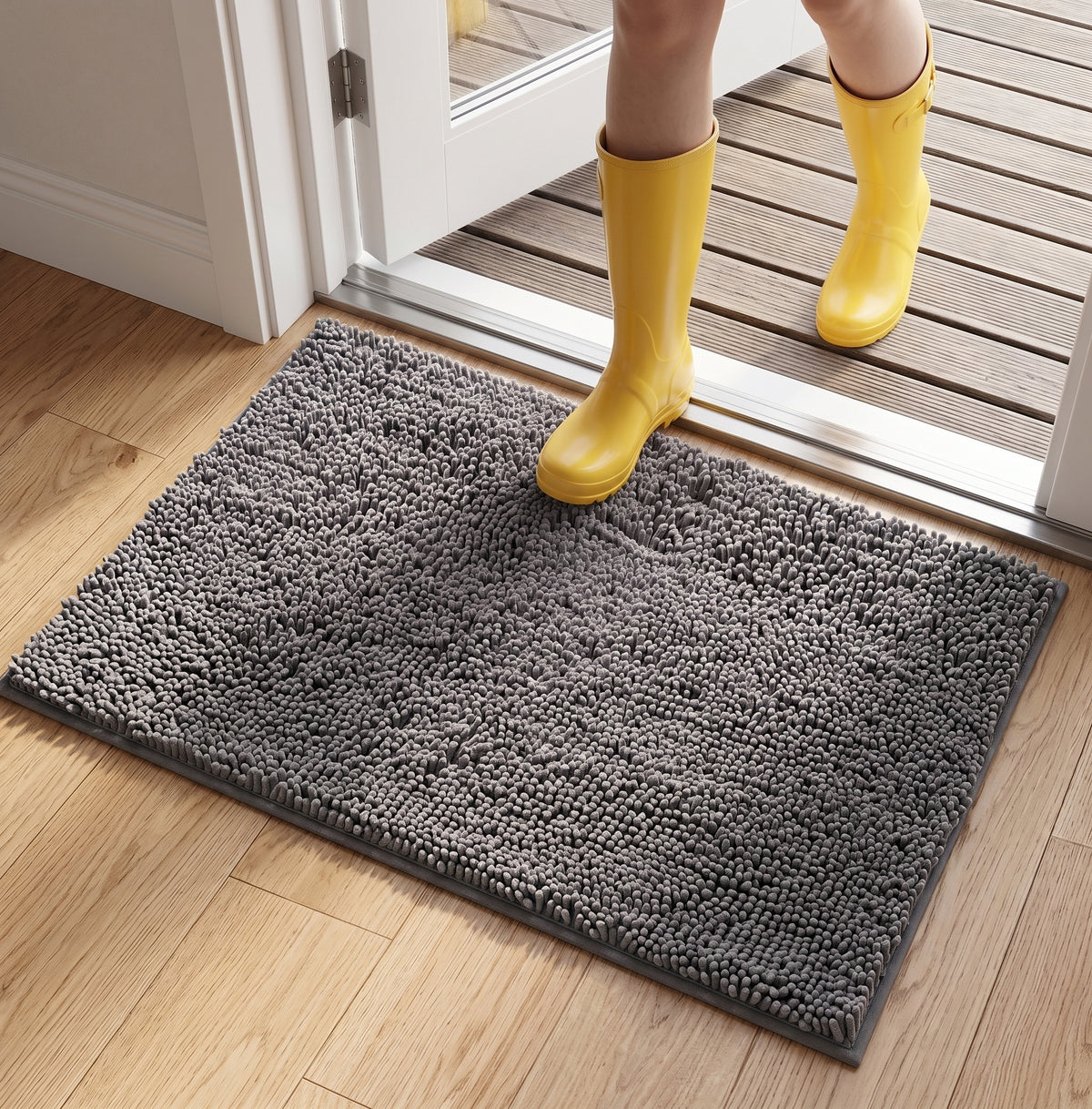 Riousery Indoor Door Mat, Super Absorbent Chenille Entryway Rug with Non-Slip Hot Melt Backing, Machine Washable Mud Mat for Entryway, Bathroom, Pet Area, Gray, 20" x 31.5"
