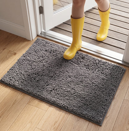 Riousery Indoor Door Mat, Super Absorbent Chenille Entryway Rug with Non-Slip Hot Melt Backing, Machine Washable Mud Mat for Entryway, Bathroom, Pet Area, Gray, 20" x 31.5"