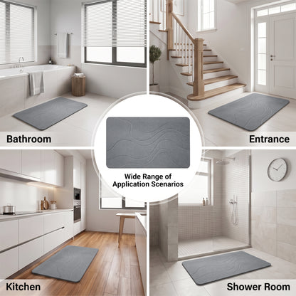 LZSDS Stone Bath Mat, 24" x 15" Diatomaceous Earth Shower Mat with Anti-Slip Base, Quick Dry Bathroom Mat for Kitchen Entryway, Grey