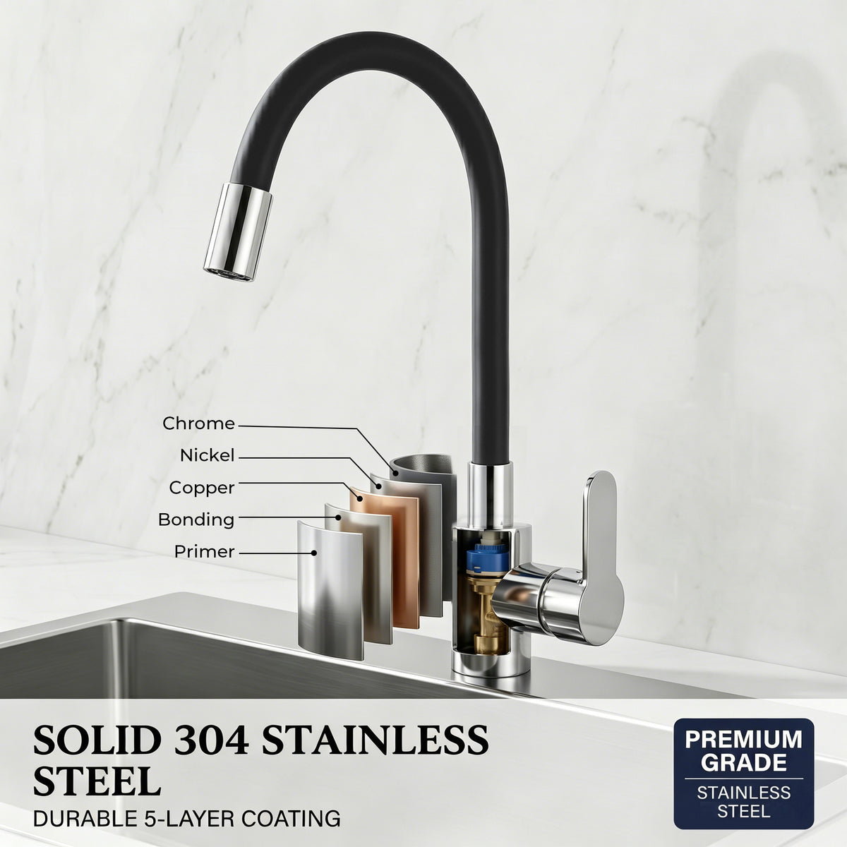 LZSDS Kitchen Faucet with Sprayer for RV, 360 Rotating Brass, Black