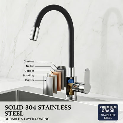 LZSDS Kitchen Faucet with Sprayer for RV, 360 Rotating Brass, Black