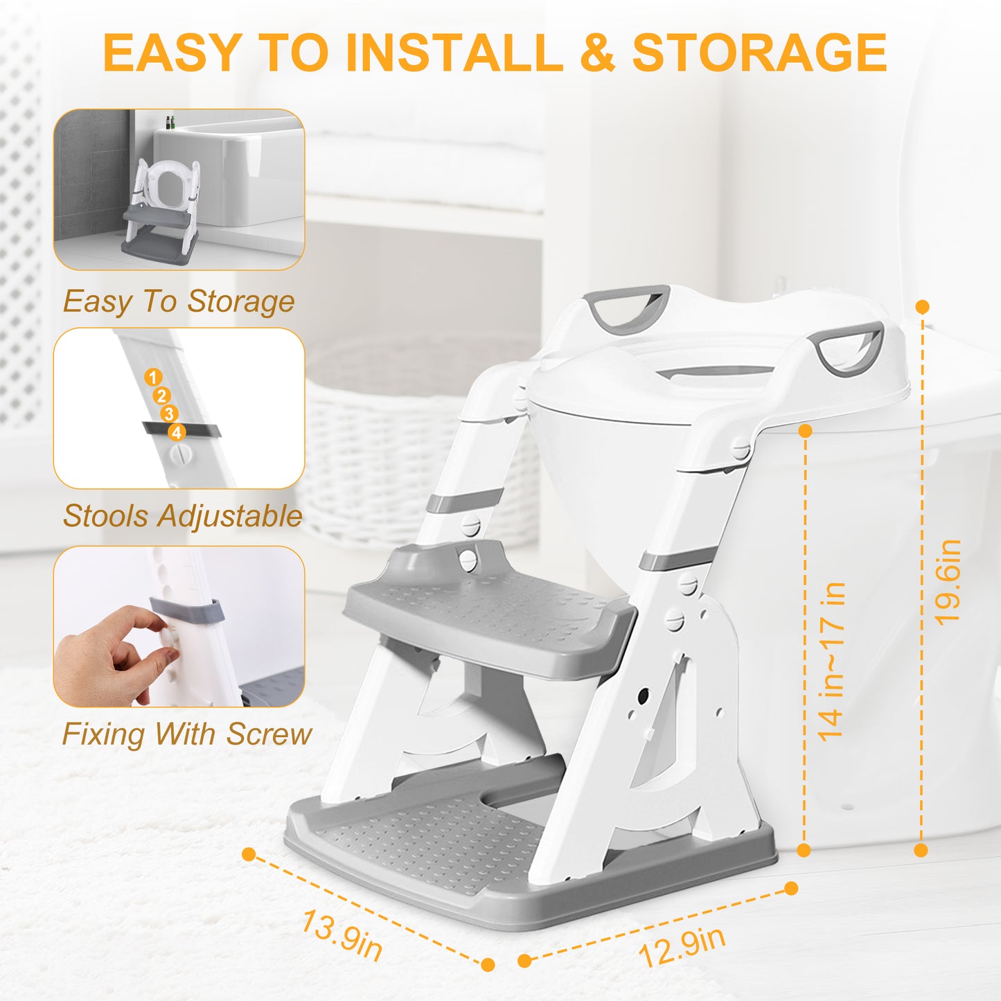 RUPOUN Potty Training Seat 2-in-1 with 2 Step Ladder Foldable and Adjustable Height