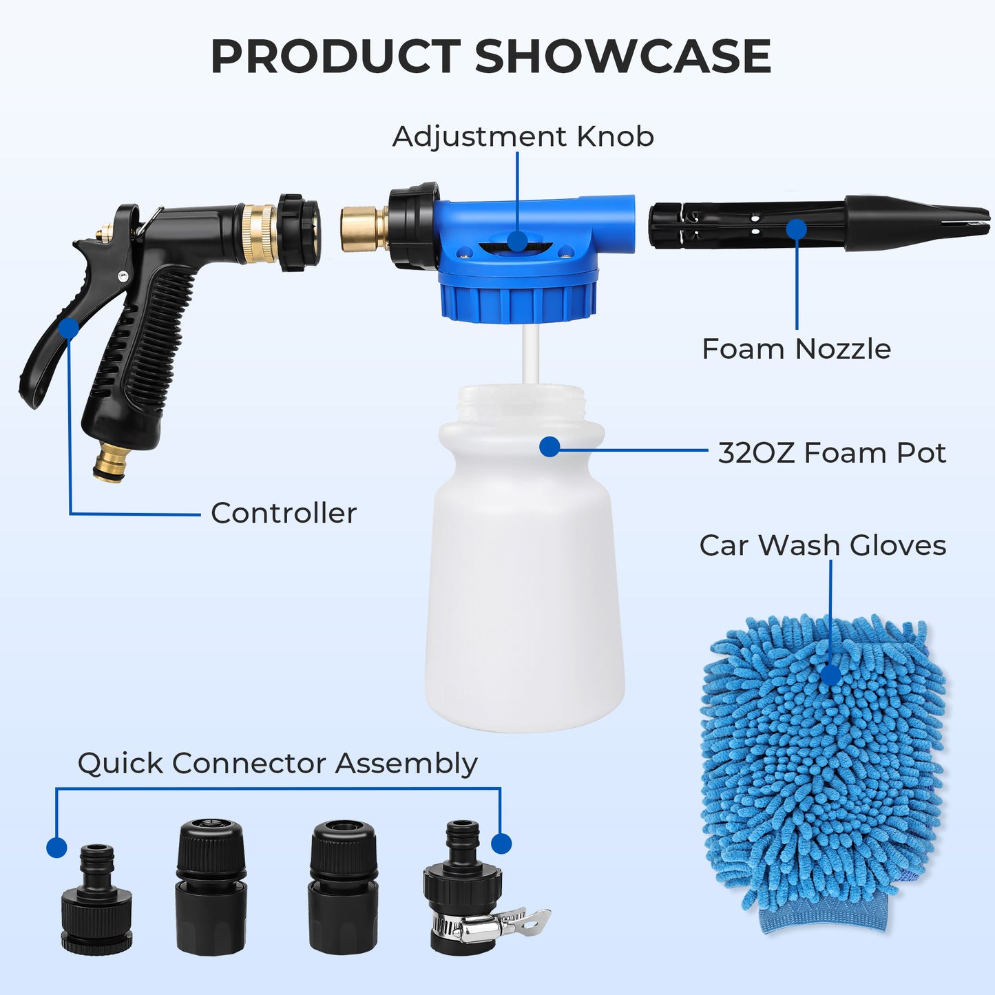 OHHANI Foam Cannon Adjustable Pressure Washer Foam Cannon, Professional Car Wash Gun, Nozzle Accessories, High-Density Cleaning Mitt for Car Washing and House Cleaning, Blue