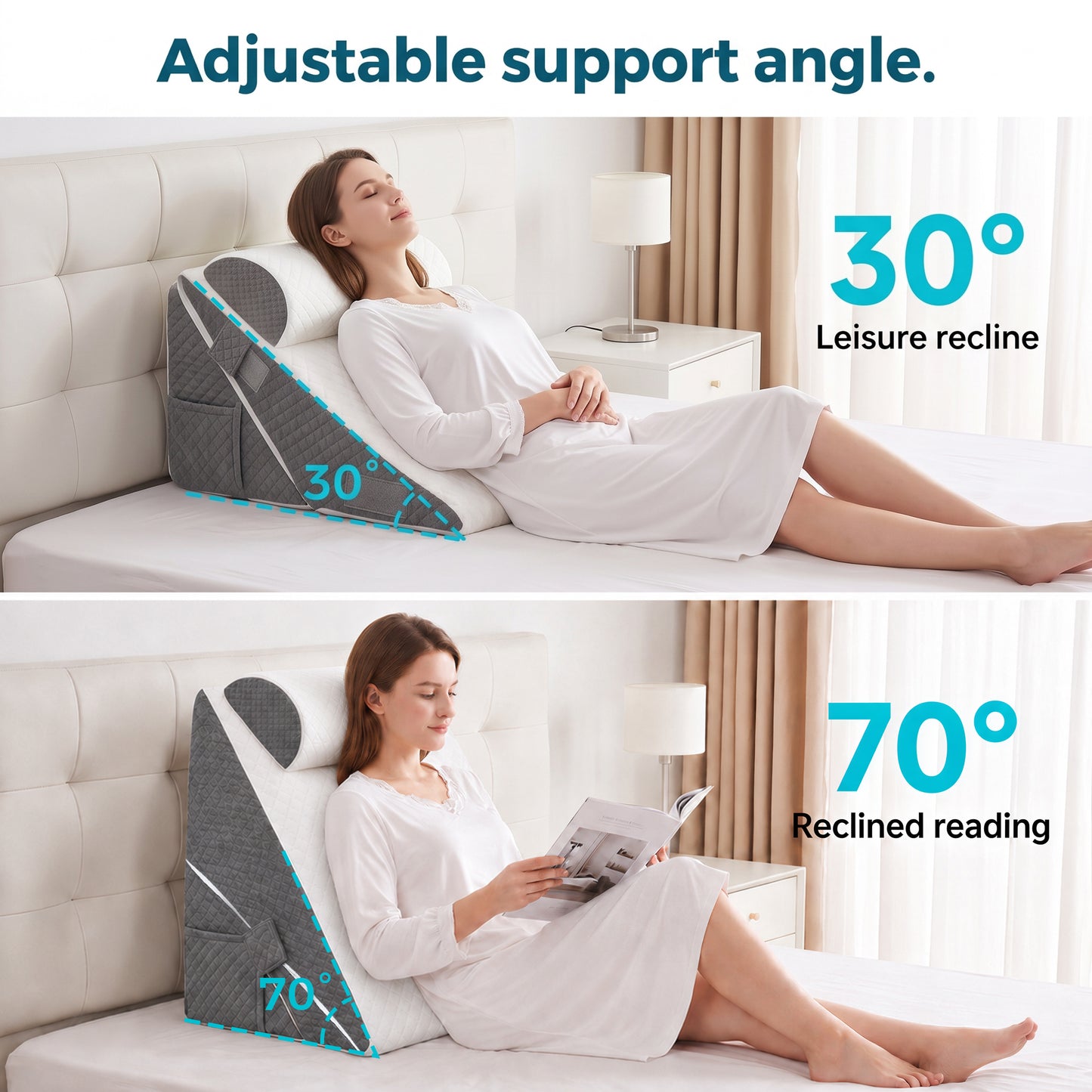 ALYLO Wedge Pillow 3-Piece Adjustable Set with Memory Foam Neck Cushion for After Surgery and Acid Reflux, Dark Grey and White