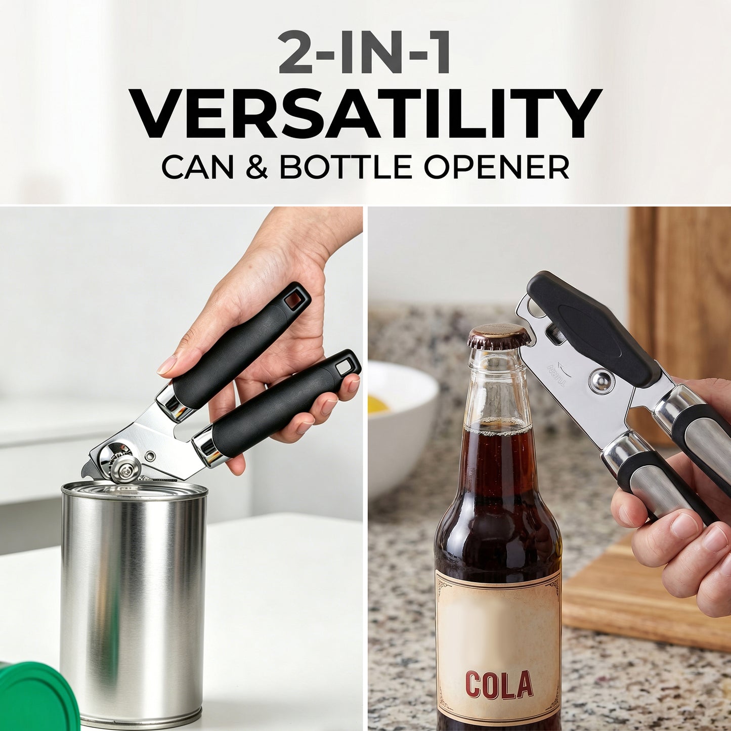 M Buder Can Opener Manual, Stainless Steel Can Opener with Smooth Edge, Ergonomic Handle, Black