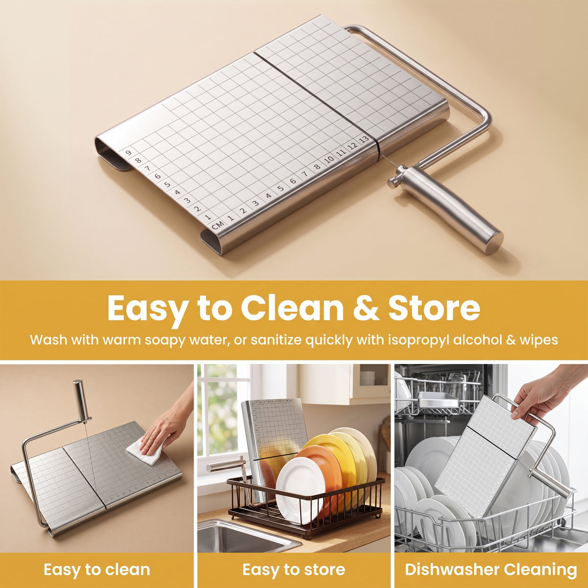 M Buder Cheese Slicer, Stainless Steel Cheese Cutter with Blade and Measuring Grids Board, Wire Cheese Cutter for Butter Cutter, Food Slicer