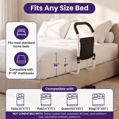 YCPINGC Bed Assist Rails for Seniors, 2026 Upgrade Adjustable Bed Rails for Elderly Adults with Safety Guard, Storage Bag and Fixing Strap