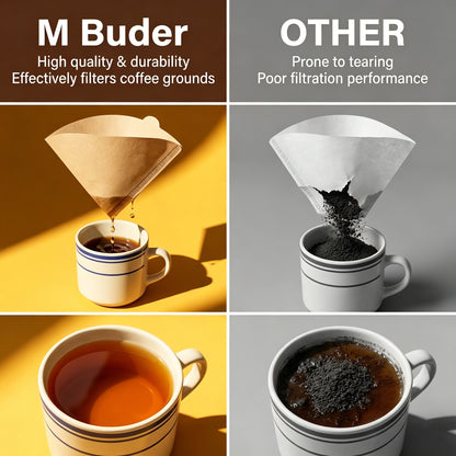 M Buder 200 Count Cone Coffee Filters 1-2 Cup, Unbleached Natural Disposable Paper Filters for Pour over and Coffee Maker