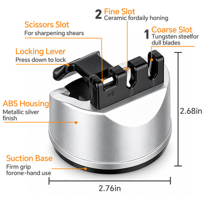 LZSDS 3-Stage Manual Knife Sharpener with Suction Base, Silver
