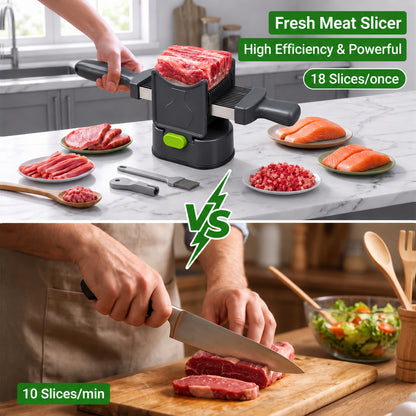 MusPluto Fresh Meat Slicer Manual, Manual Meat Slicer Stainless Steel Fresh Meat Cutter with 17 Blades, Adjustable 2mm & 4mm, Gray (Not for Frozen/Deli Meat)
