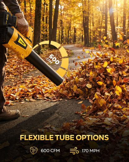 HOTREE Cordless Leaf Blower 600CFM 170MPH 6-Speed 2x2.0Ah Lithium Battery Lightweight for Lawn/Patio/Garage