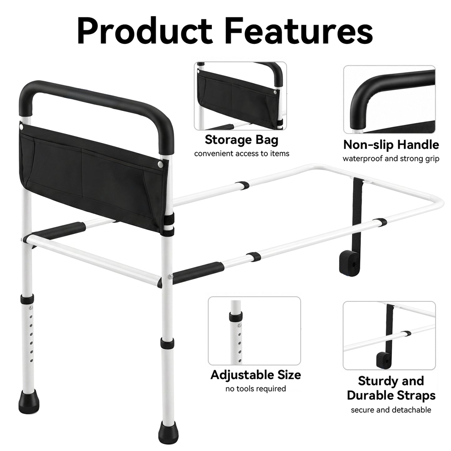 YCPINGC Bed Assist Rails for Seniors, Adjustable Bed Rails for Elderly Adults with Safety Guard, Storage Bag, Fixing Strap, Grounding
