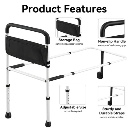 YCPINGC Bed Assist Rails for Seniors, Adjustable Bed Rails for Elderly Adults with Safety Guard, Storage Bag, Fixing Strap, Grounding