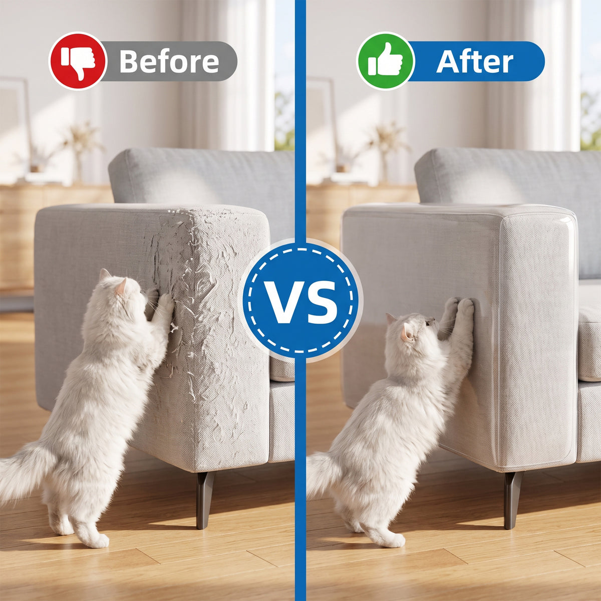 Tolobeve Clear Cat Scratch Furniture Protector Tape, Anti-Scratch Couch Deterrent with 30 Pins