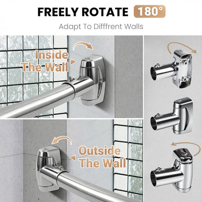 Riousery Curved Shower Curtain Rod, 43–71 in Adjustable, 304 Stainless Steel, Wall Mounted Screw-In Installation, Rotatable Brackets, Silver