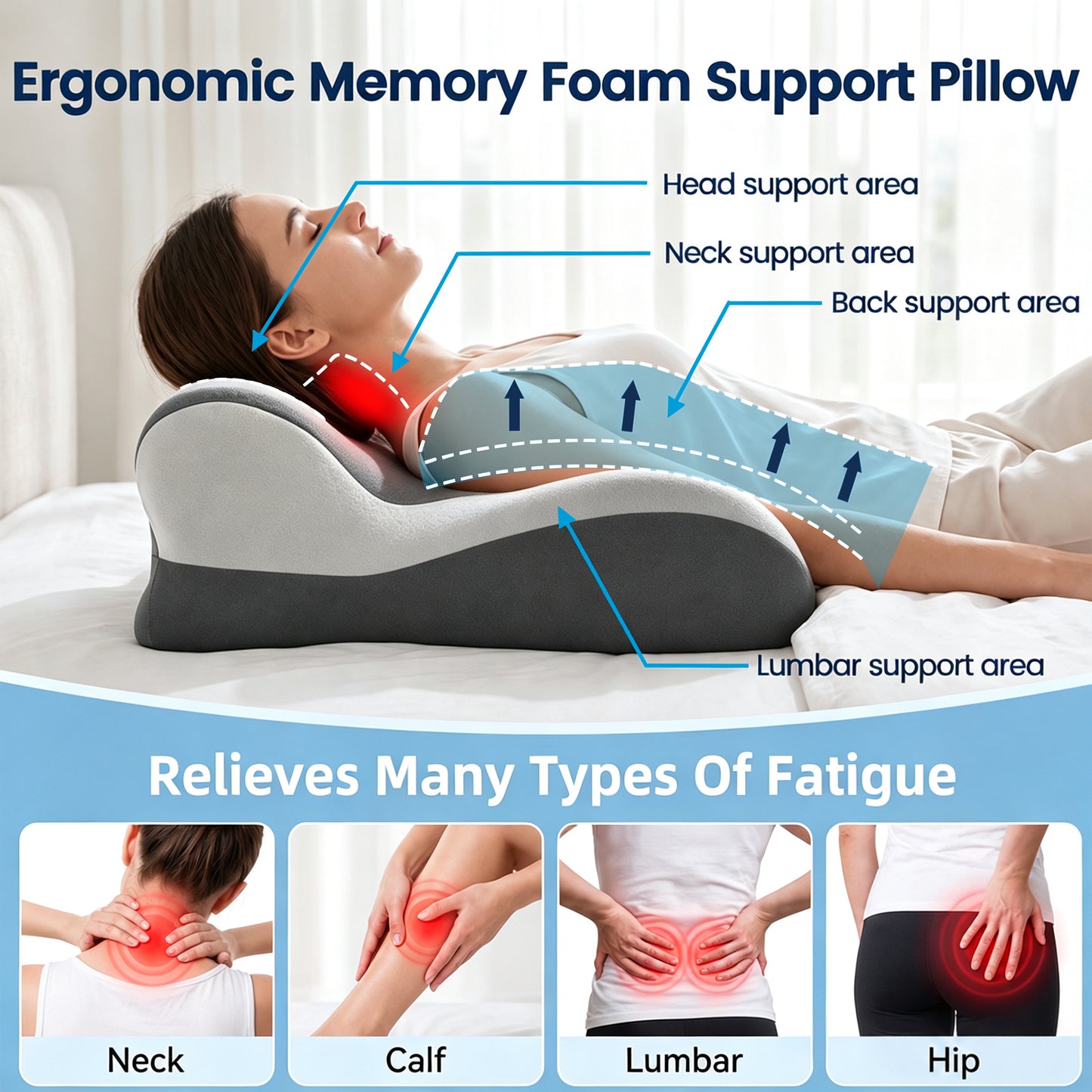 Alylo Ergonomic Prone Sleeping Wedge Pillow with Adjustable Head Rest, Foam Bed Cushion, Gray