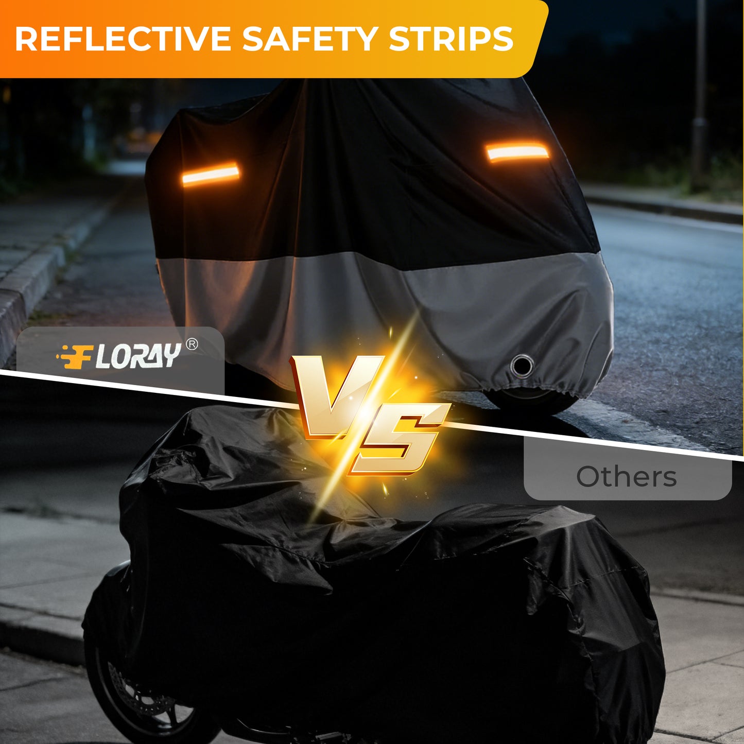 FLORAY Lightweight All-Season Motorcycle Cover, Waterproof Outdoor Protection with Reflective Strips and Windproof Buckles, 2XL