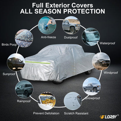 Floray Waterproof All-Weather Truck Cover with Zipper Door – Heavy-Duty Windproof Protection for Standard Pickup Trucks, UV and Snow Guard (PK-L, 236" x 59" x 69")