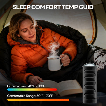 OHHANI Sleeping Bag for Adults Lightweight Backpacking, Comfort 40°F to 77°F, 87" x 30" Suitable for Camping, Hiking, Travel, Black