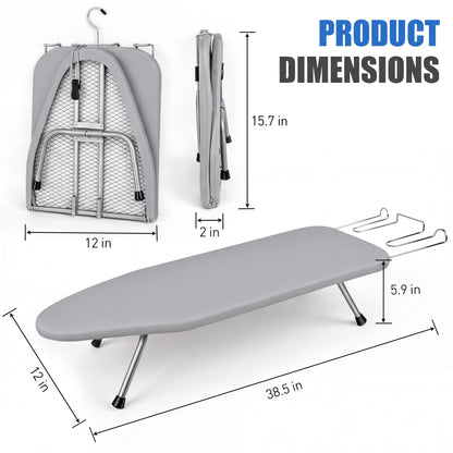 Riousery Tabletop Ironing Board, Steel Frame, Foldable Design with Iron Rest and Hanging Storage, Compact for Dorms & Apartments, 30"x12"x7"