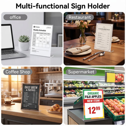 LZSDS Acrylic Sign Holder 8.5 x 11 in 6 Pack, Clear Slant Back Display Stand for Office Restaurant Store Trade Show