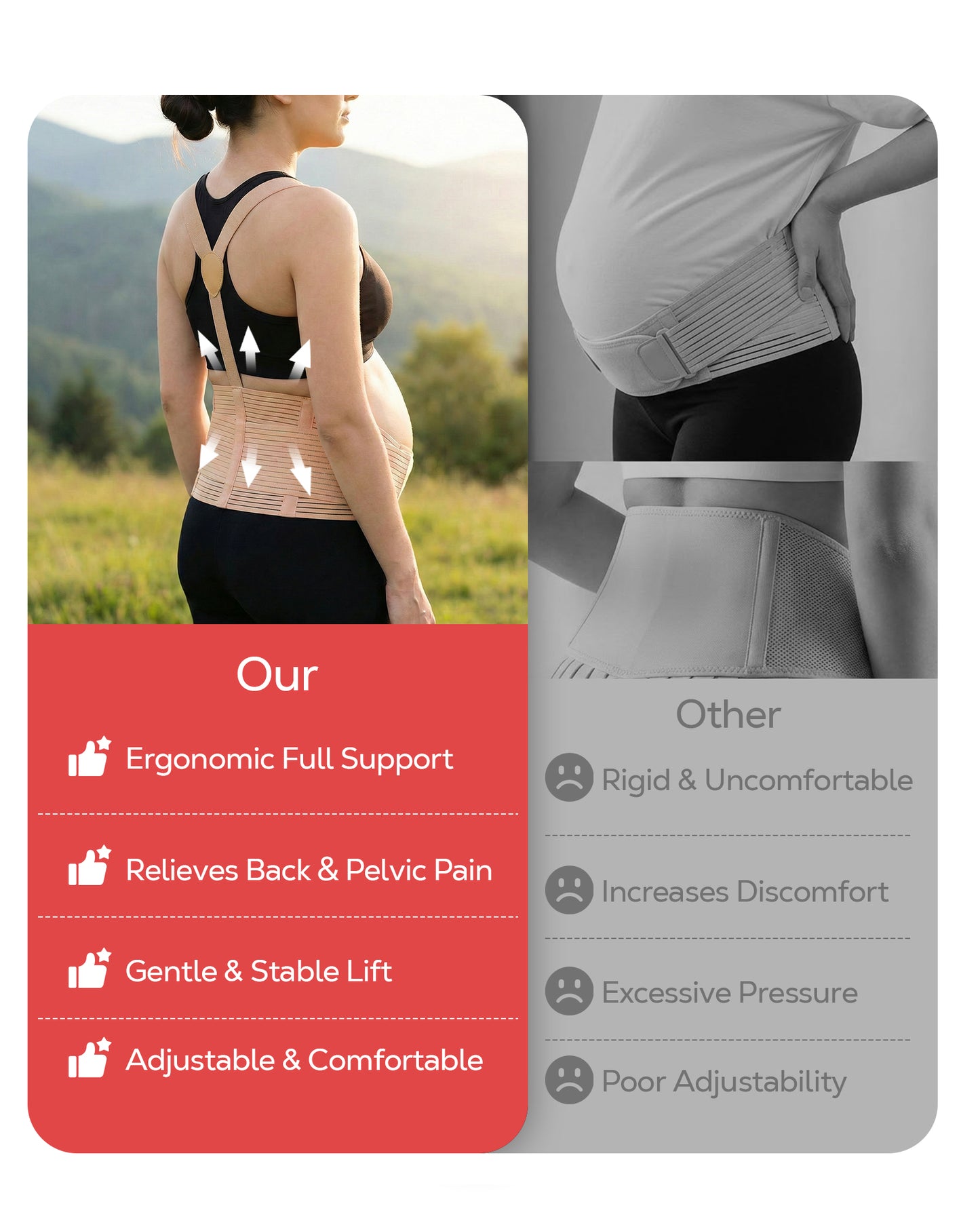 RUPOUN Adjustable Maternity Belly Band – Pregnancy Belt for Back & Pelvic Support, Comfortable for Pregnant Women, Beige