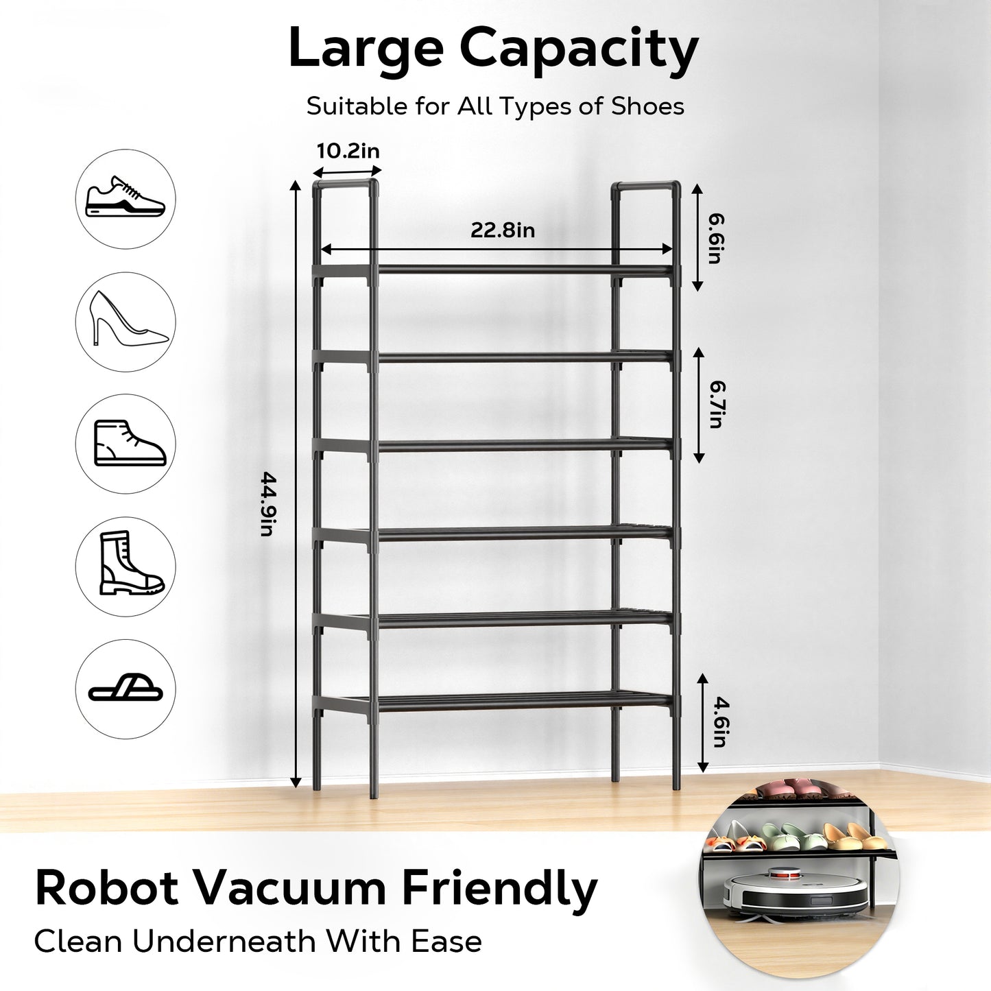 Riousery 6-Tier All-Steel Shoe Rack, Stackable Metal Shoe Organizer with Adjustable Shelves, Heavy-Duty Storage for Entryway, Closet, Bedroom