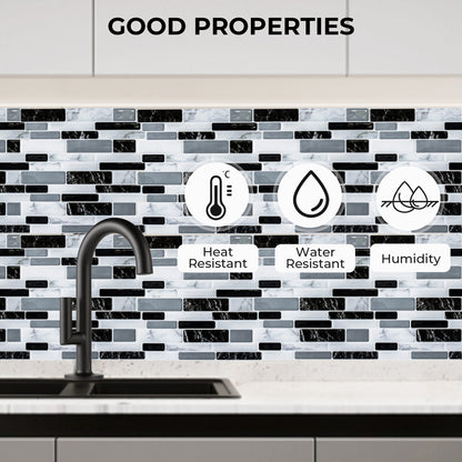 AOLIGO Peel and Stick Backsplash, Peel and Stick Backsplash for Kitchen, Self Adhesive Marble Grey Wall Tile (12" x 12" per Sheet, pack of 10pcs)