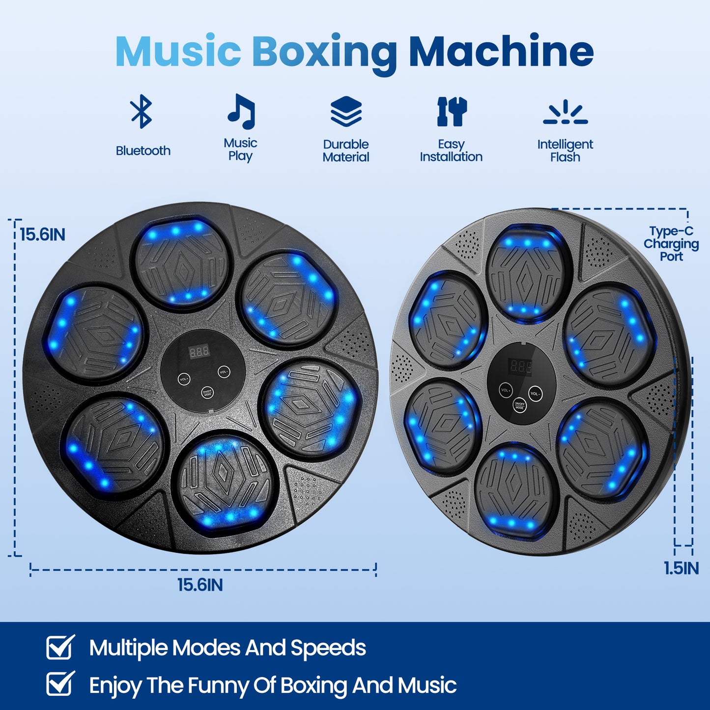 OPMUKIN Music Boxing Machine, Workout Equipment with LED Guidance, Touch Control, Bluetooth Audio, for Adults, Family Games, Black