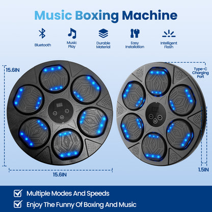 OPMUKIN Music Boxing Machine, Workout Equipment with LED Guidance, Touch Control, Bluetooth Audio, for Adults, Family Games, Black