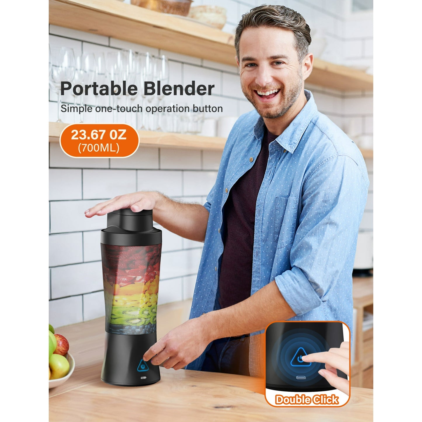 Suodoka Fit Compact Personal Blender, 24 Oz Portable Blender for Smoothies, Shakes, Cordless Powerful Blending, with Leakproof-Lid