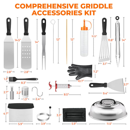 OHHANI GIidle accessory kit - spatula, barbecue brush, meat injector, etc. suitable for outdoor kitchen BBQ